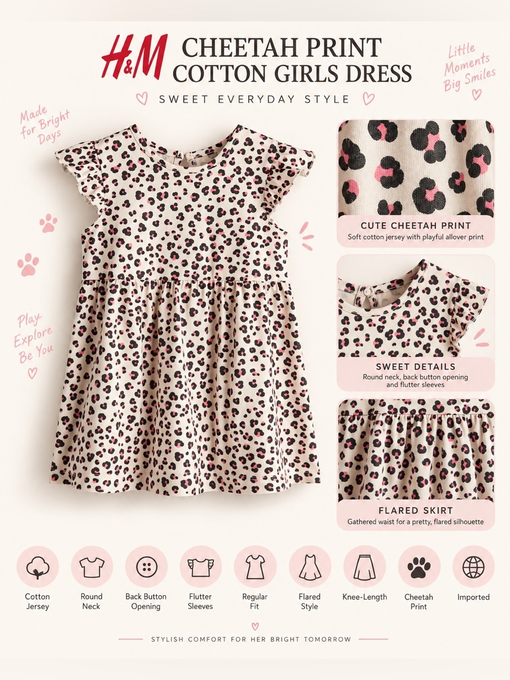H&M CHEETAH PRINT COTTON DRESS - BEIGE VARIOUS SIZES (NEW WITH TAGS) A14